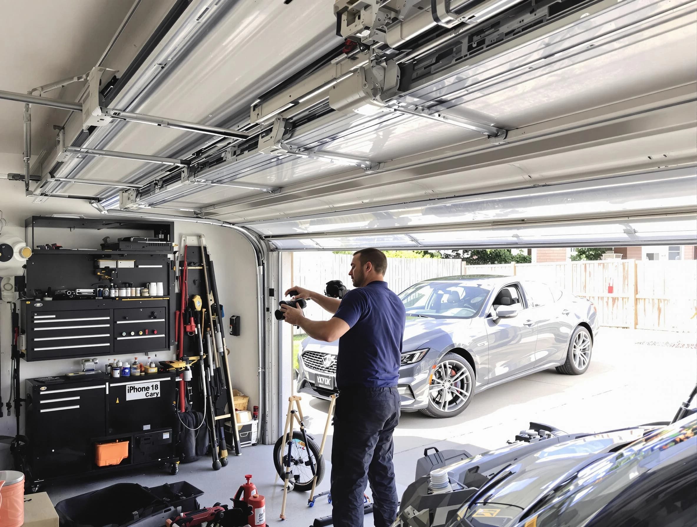 Moore Garage Door Repair technician fixing noisy garage door in Moore