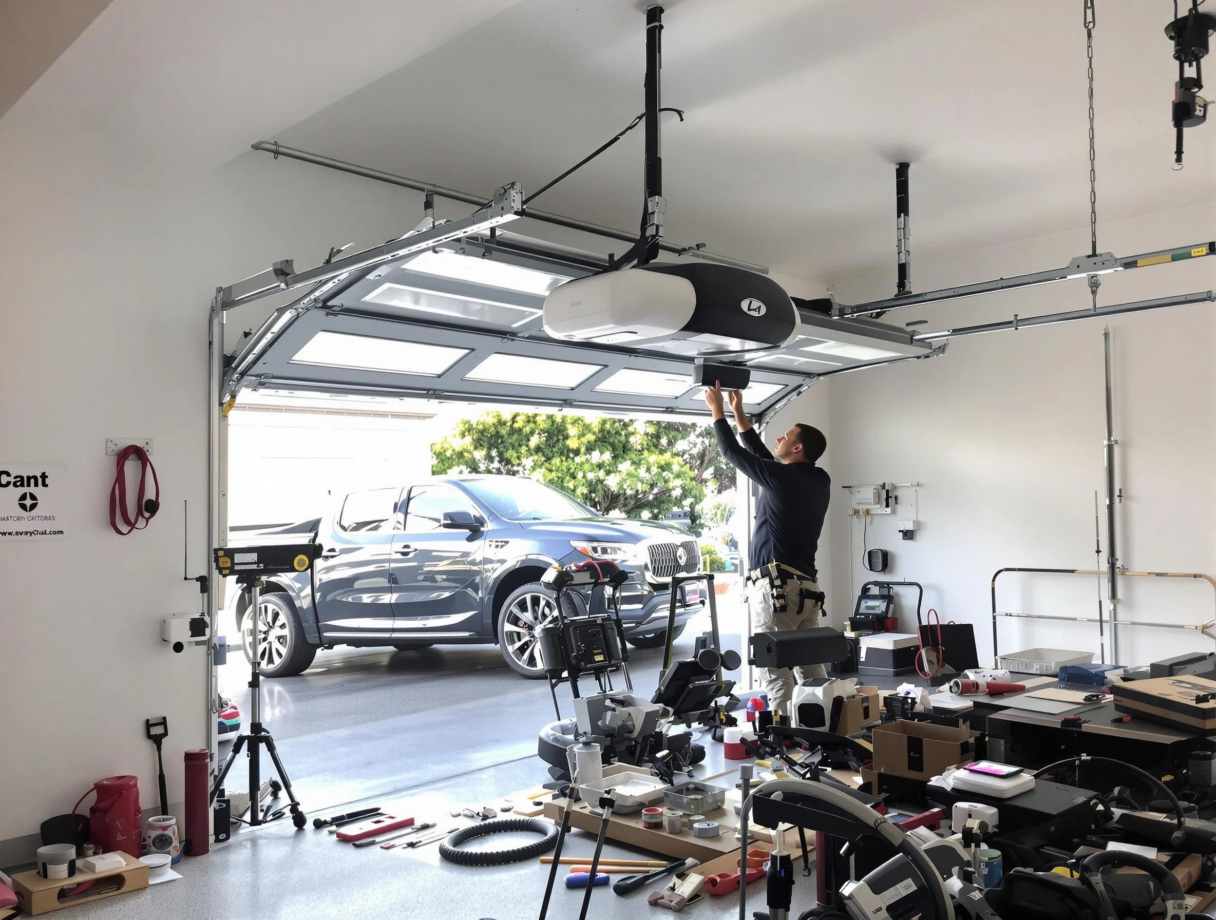 Moore Garage Door Repair specialist installing smart garage door opener system in Moore home