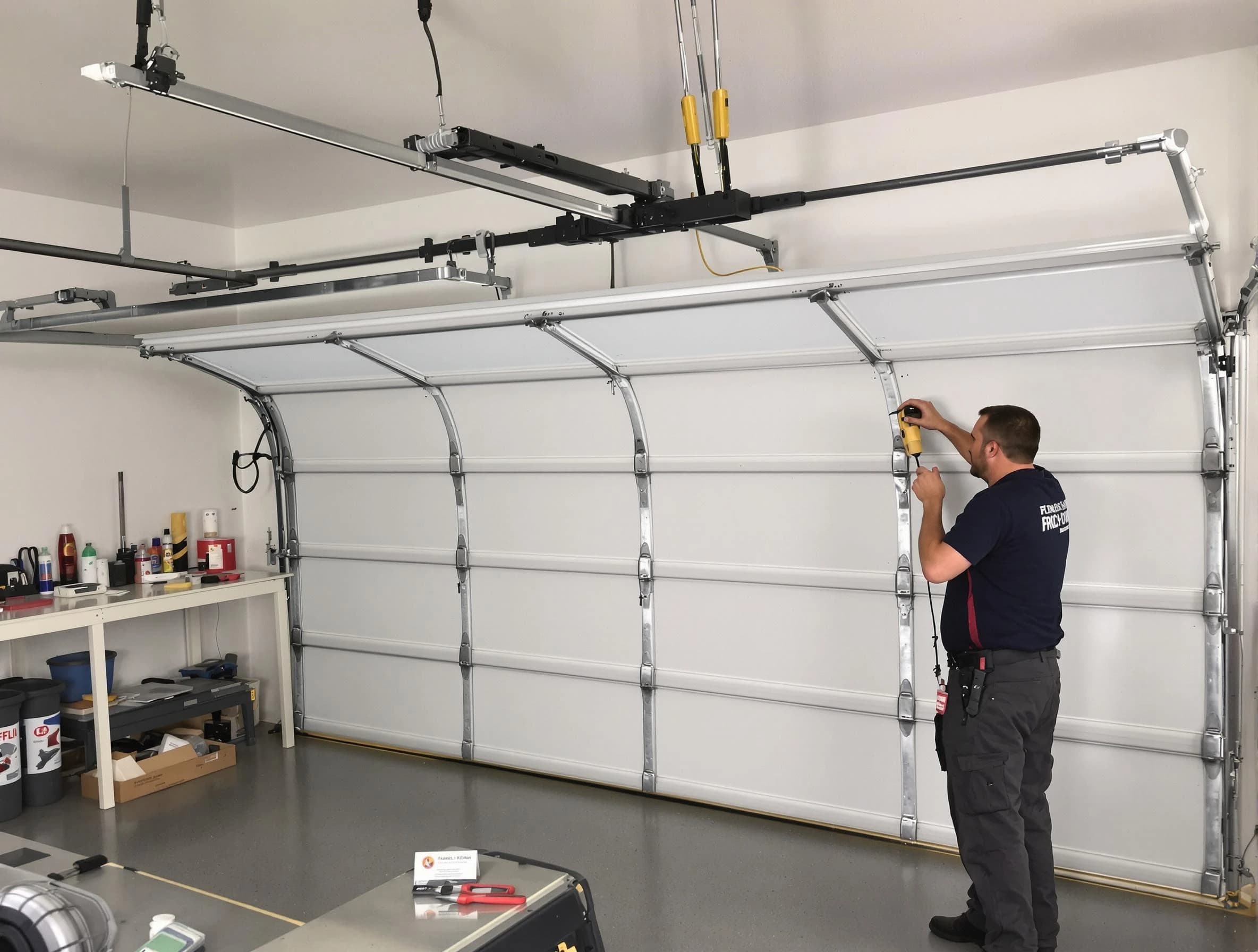 Moore Garage Door Repair certified technician performing overhead door system repair in Moore
