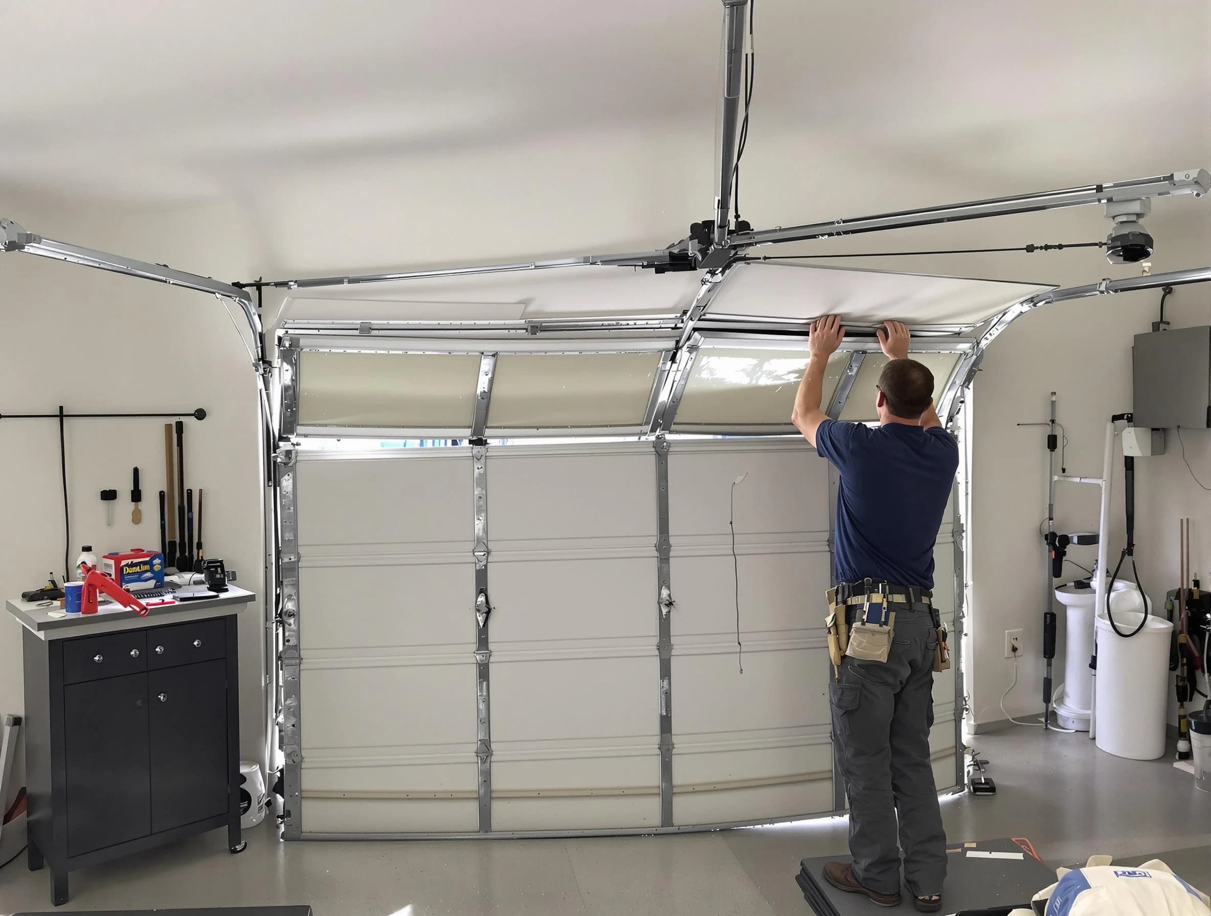 Moore Garage Door Repair specialist performing precise section replacement on Moore garage door