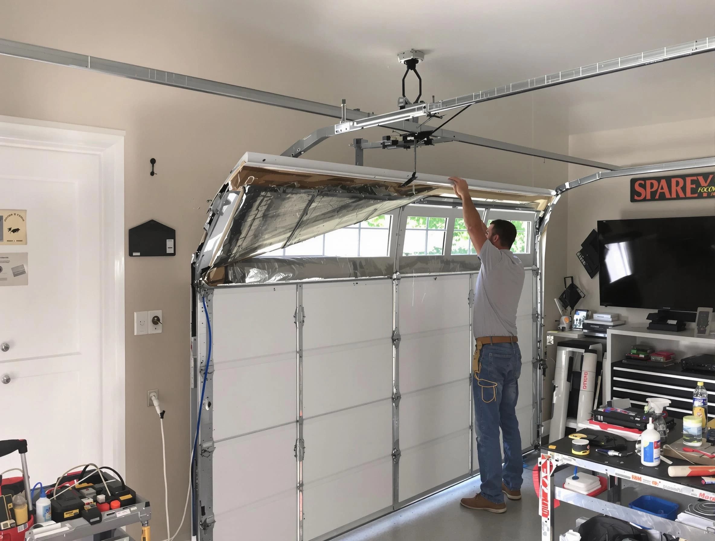 Garage door section replacement by Moore Garage Door Repair in Moore
