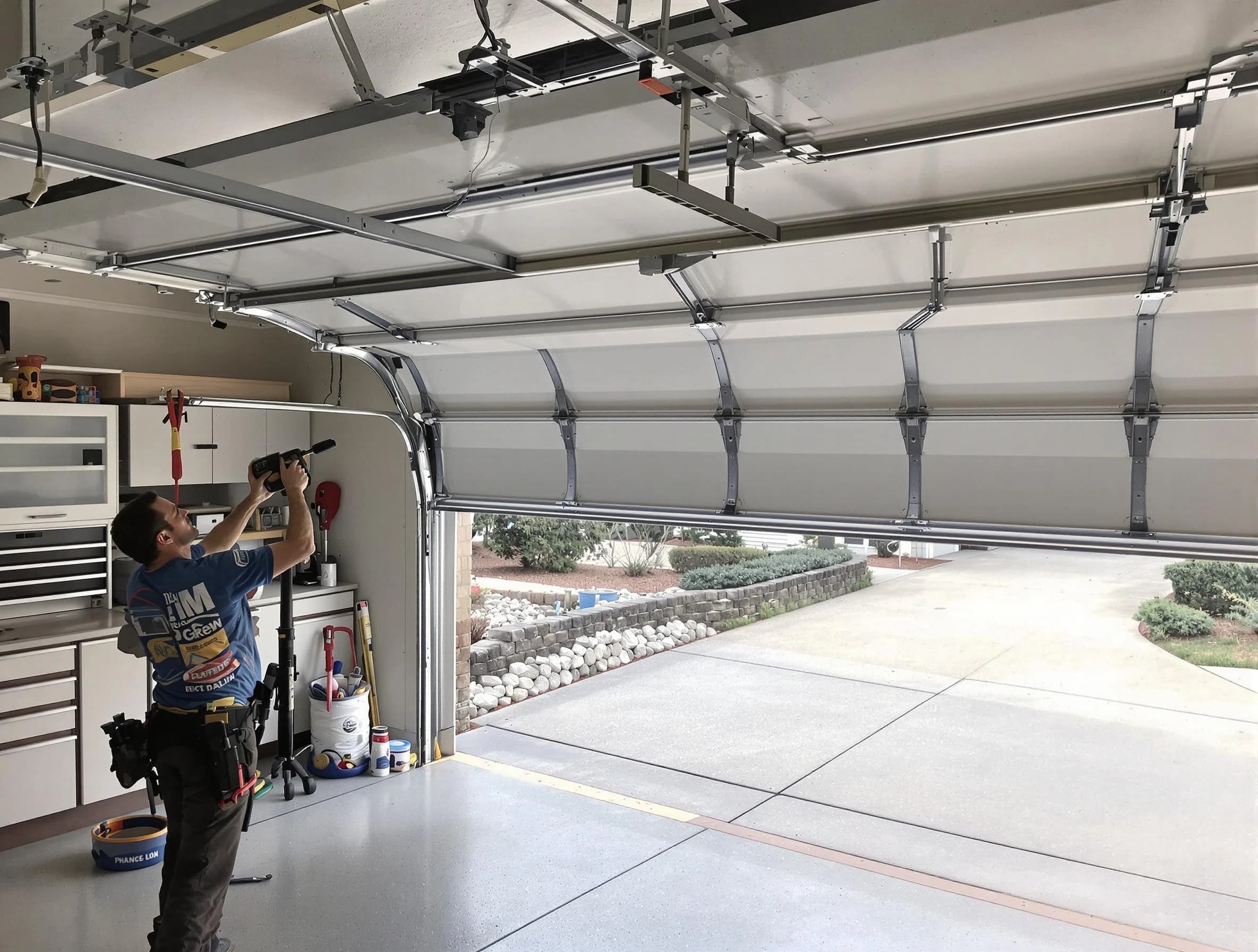 Garage door track repair service by Moore Garage Door Repair in Moore