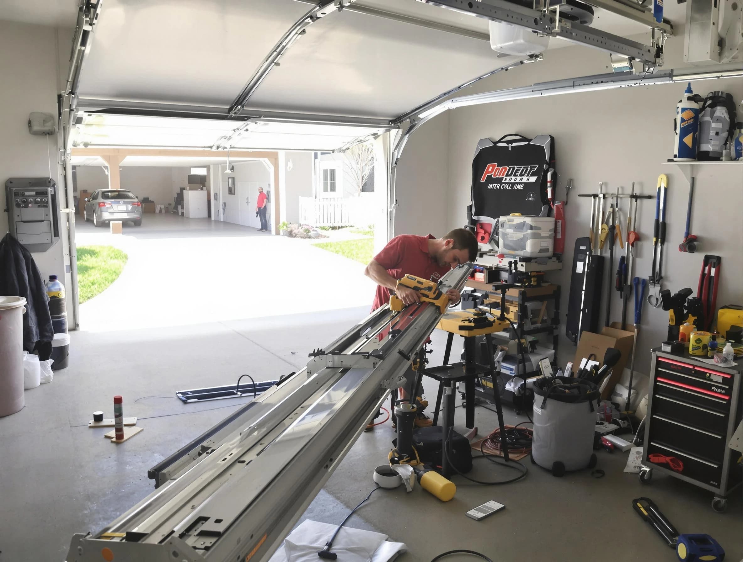 Moore Garage Door Repair expert performing track repair in Moore