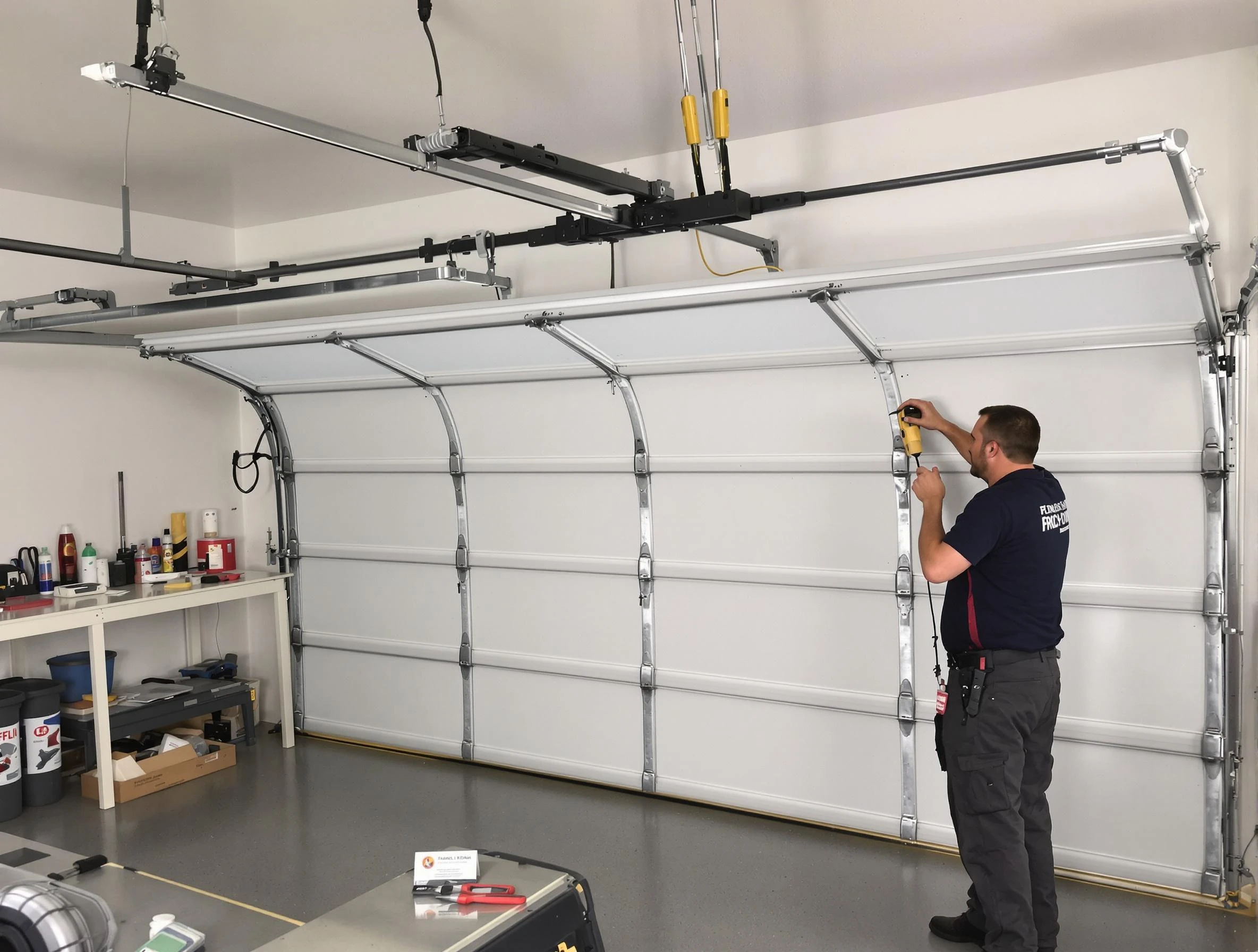 Moore Garage Door Repair certified technician performing overhead door system repair in Moore