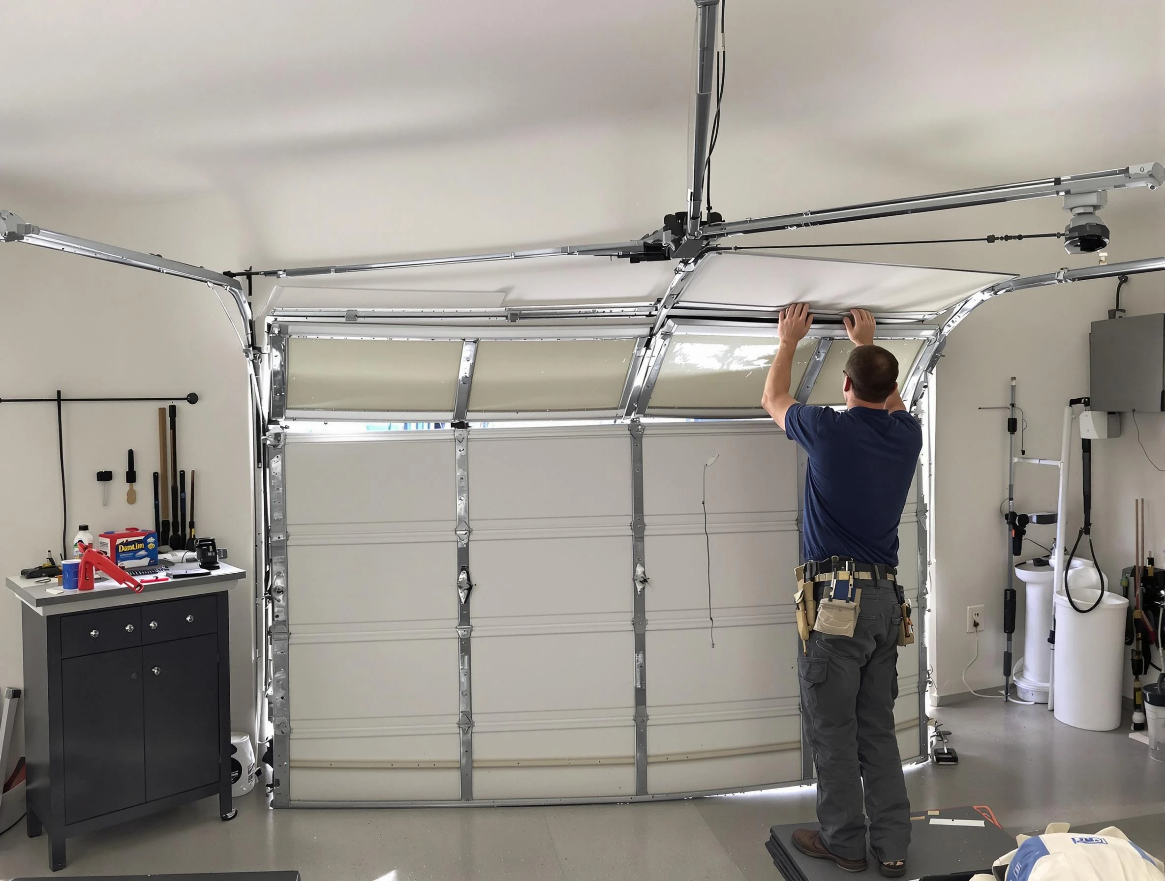 Moore Garage Door Repair specialist performing precise section replacement on Moore garage door
