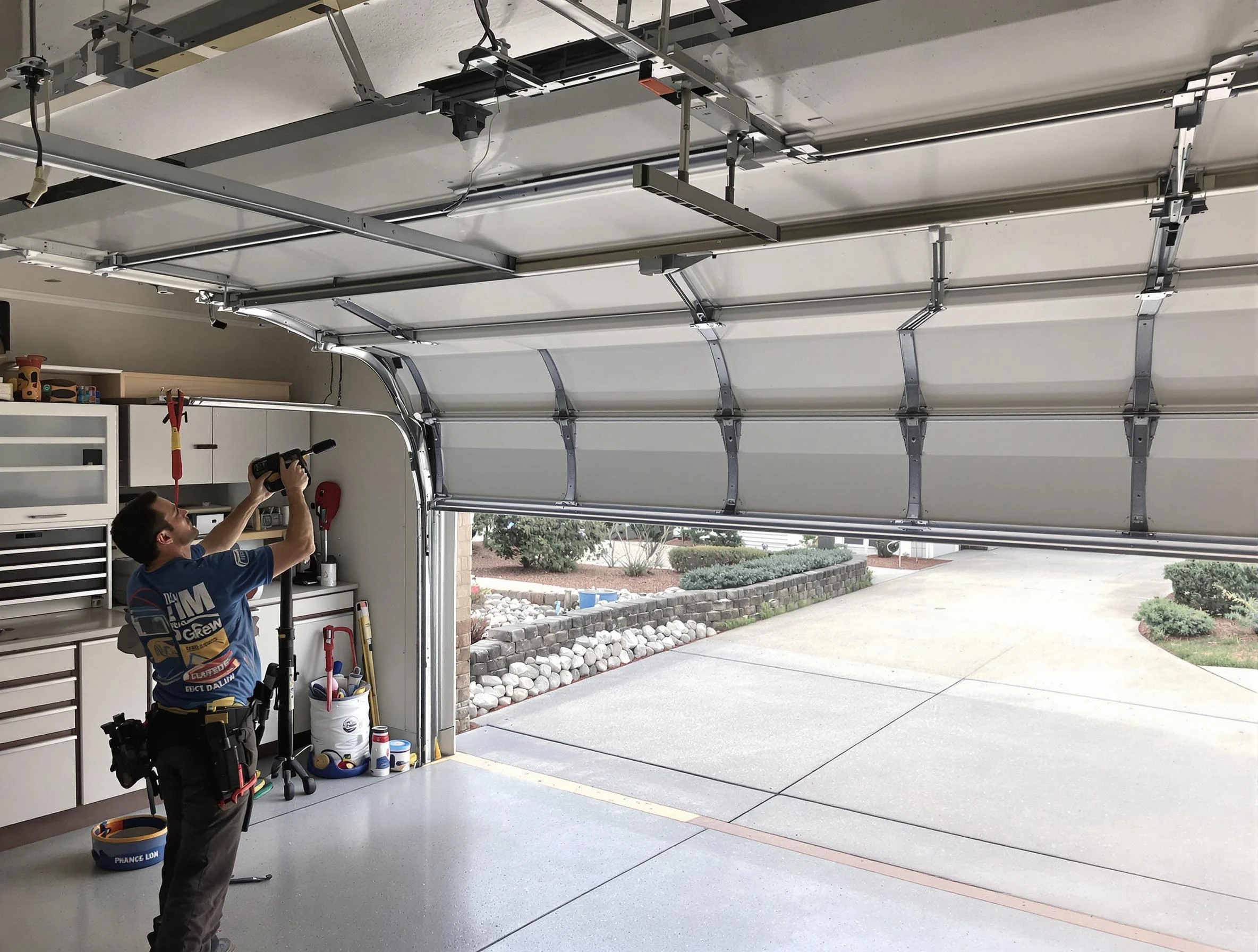 Garage door track repair service by Moore Garage Door Repair in Moore